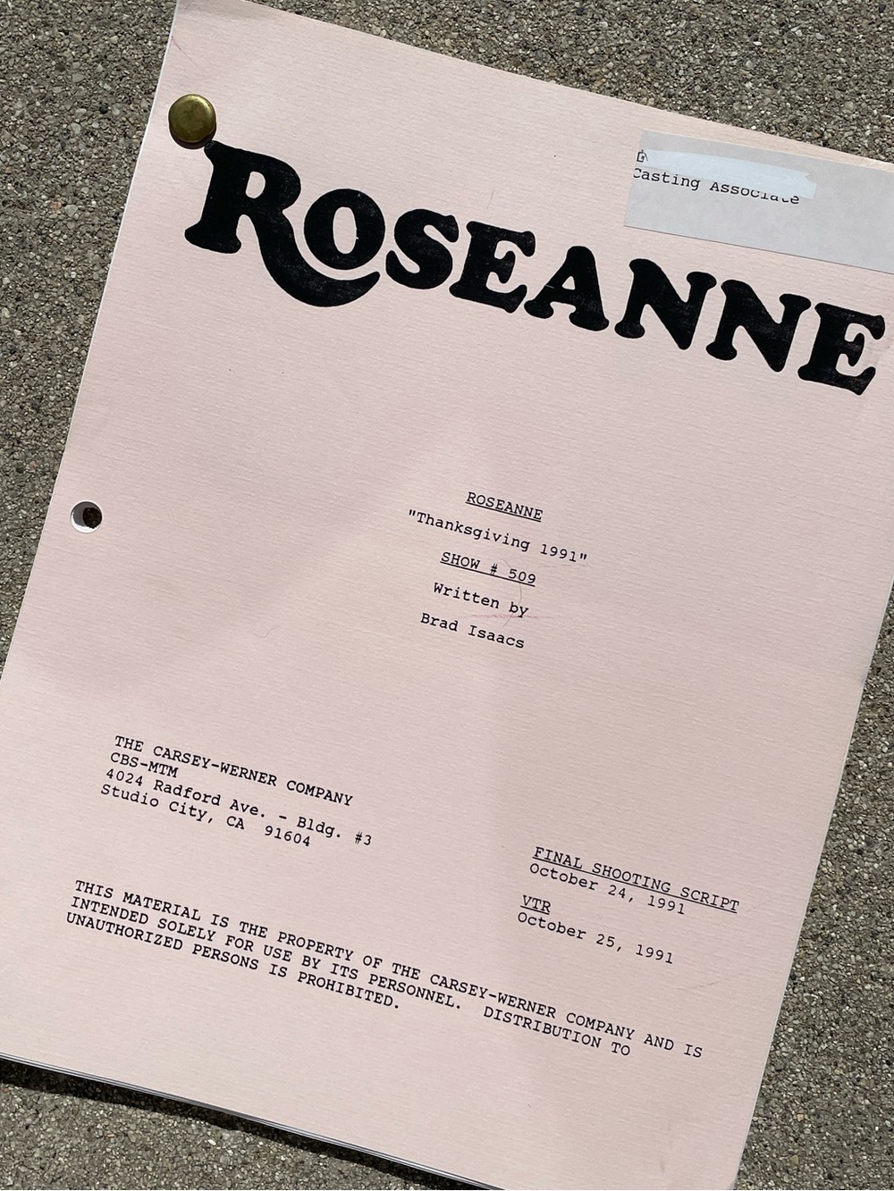 Roseanne Vtg 1991 Production Used Final Mimeo Draft Script Thankgiving 1991